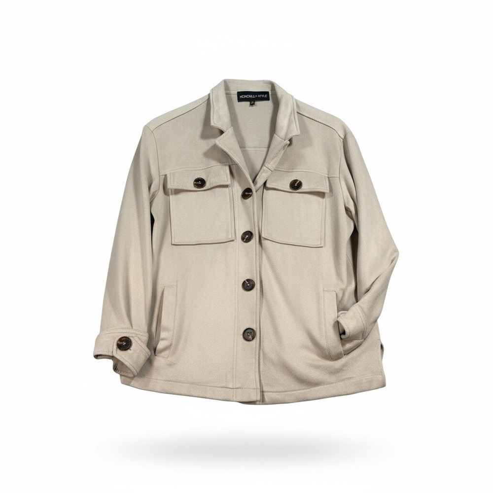 Kendall + Kylie Womens Faux Suede Shacket Tan Jacket Medium Quiet Luxury Capsule